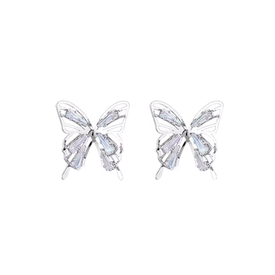 Hollowed-out zircon butterfly ear clips for women, new exquisite, niche and versatile ear studs, light luxury and high-end earrings for women Item Picture