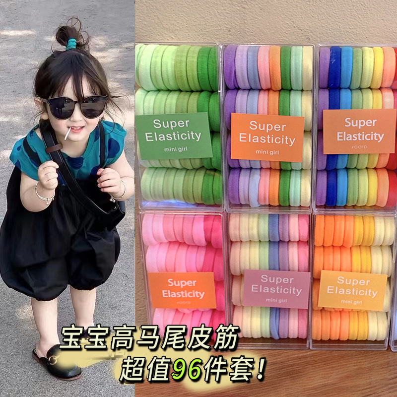 Children's candy-colored high-elasticity hair tie that won't damage hair, high ponytail hair band, hair tie, rubber band, student leather case Application Scenario