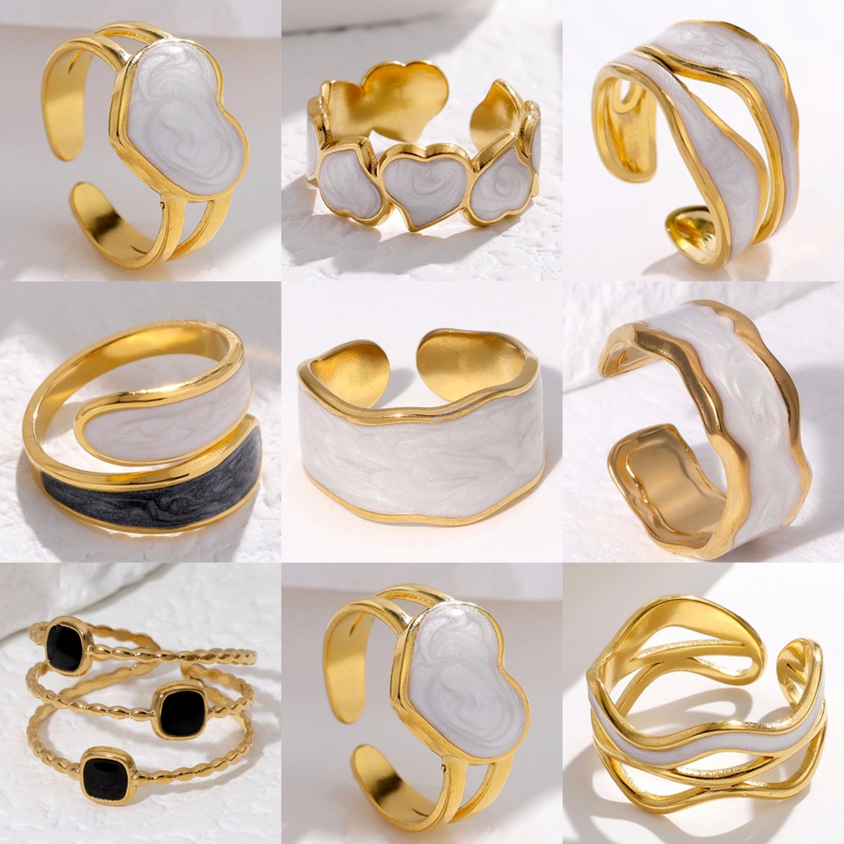 Titanium steel oil pressure dripping oil process meteorite texture ring for women, anti-color fading, cross-border exclusive for Europe and America, the same style as Instagram influencers full figure