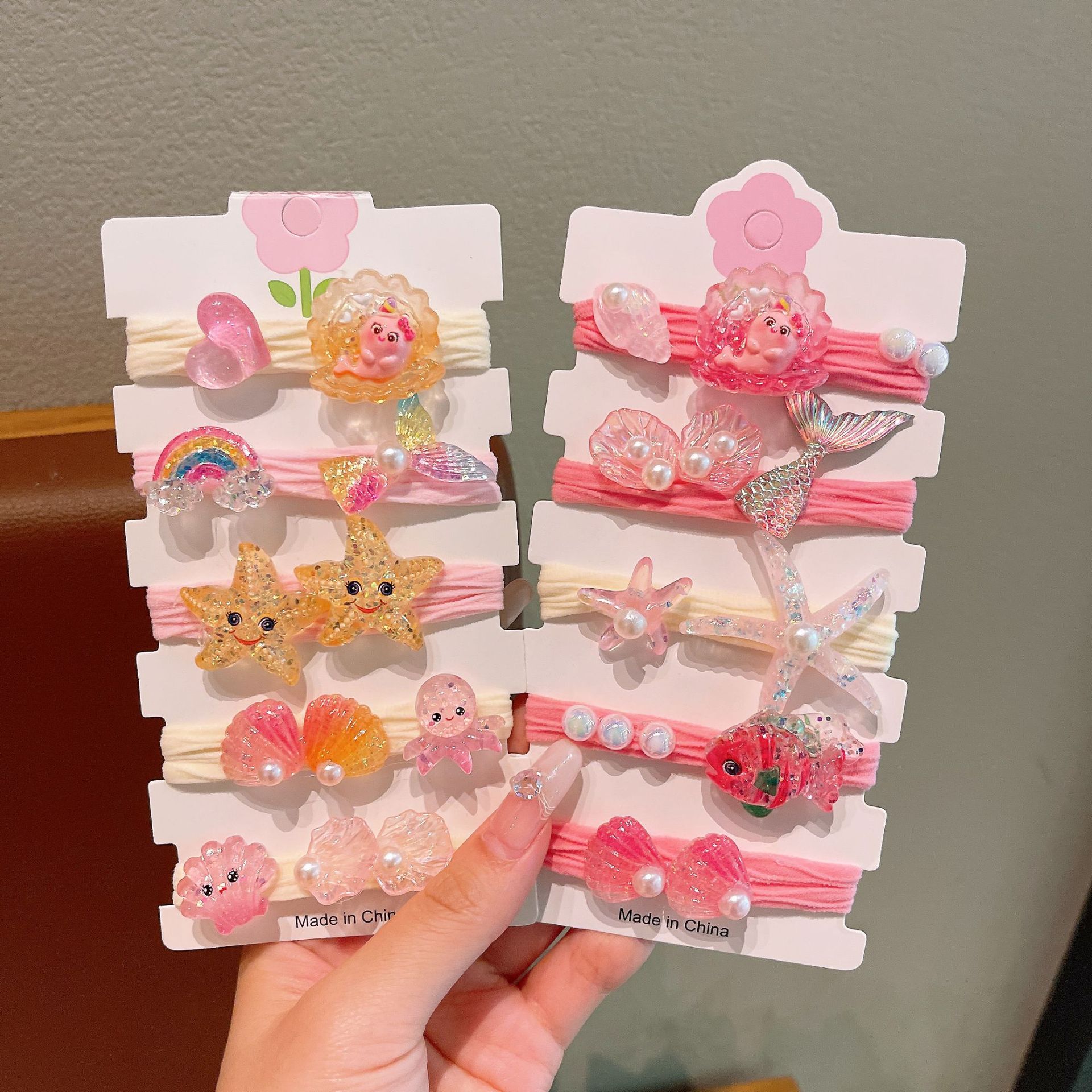 Colorful children's hair bands, shell starfish mermaid princess hair accessories, ocean style for girls, little girl hair ties, hair bands details Picture