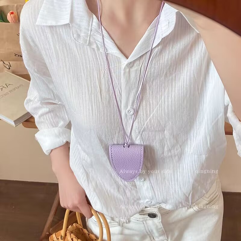 Spring color Palette ~ Dopamine-colored leather loose change bag necklace, women's long neck-hanging mini storage accessory Specification drawing