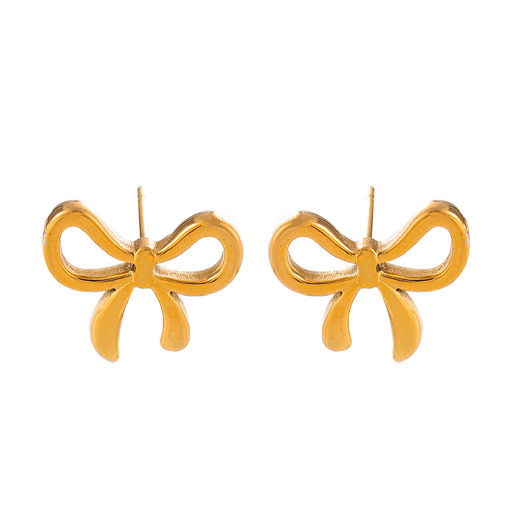 Bow stainless steel stud earrings for women, with a light luxury and high-end feel that does not fade. European and American ins style geometric cut, a cross-border bestseller Item Picture