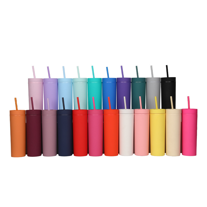 The manufacturer's new cross-border modern and simple frosted double-layer plastic cup is a universal and portable 16OZ straight cup Specification drawing