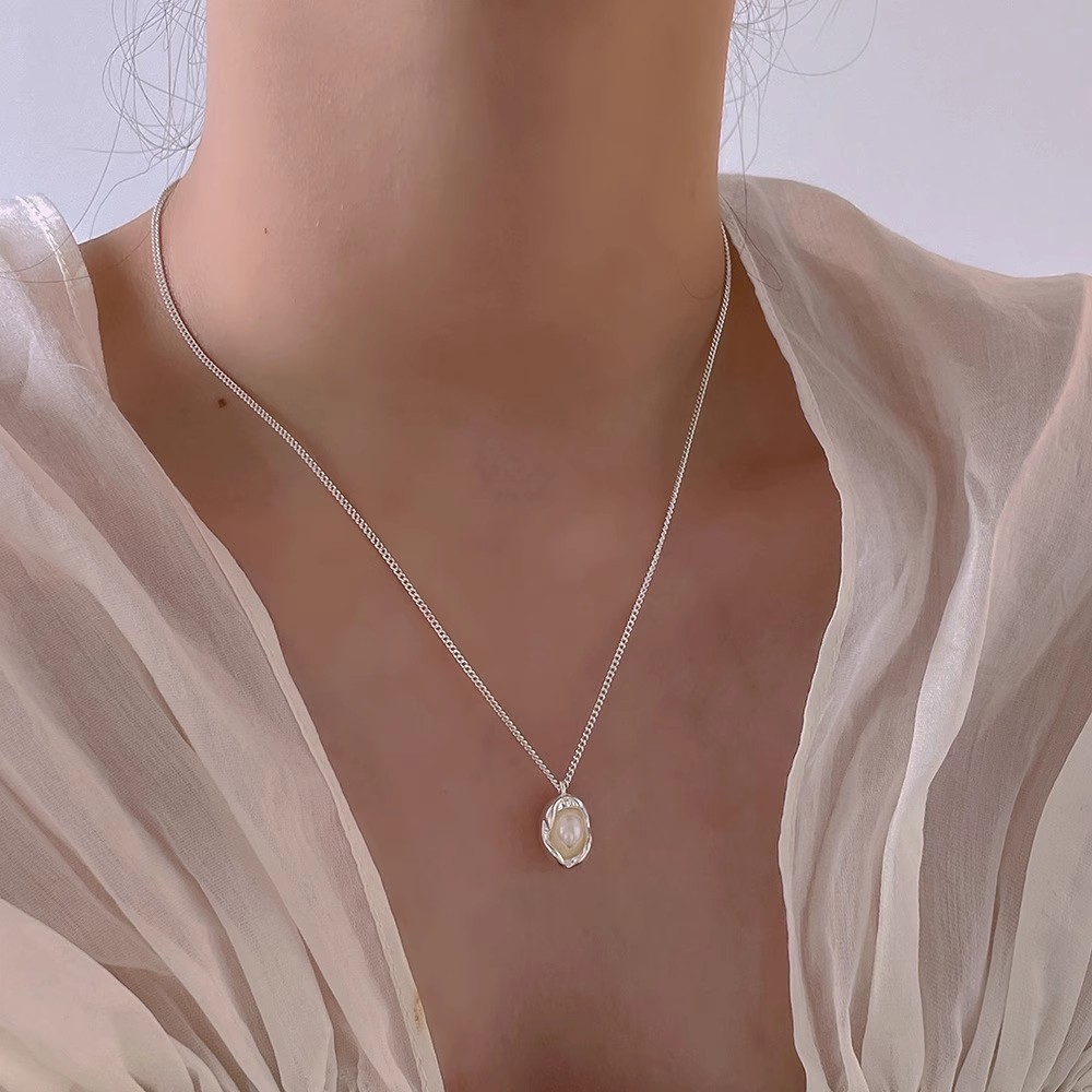 High-end and light luxury necklace, feminine and fashionable, with irregular flowers and versatile S925 silver collarbone chain, trendy ins necklaces Specification drawing