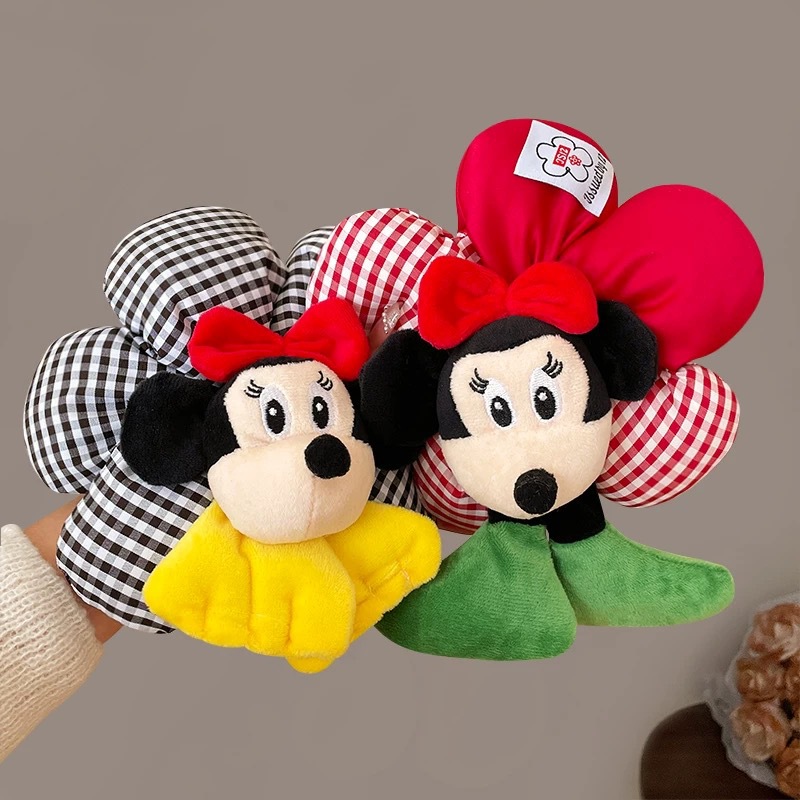 Creative Mickey Mouse bottom red polka dot flower large intestine hair band for women autumn and winter bun hair tie, cute Mickey Mouse hair tie full figure