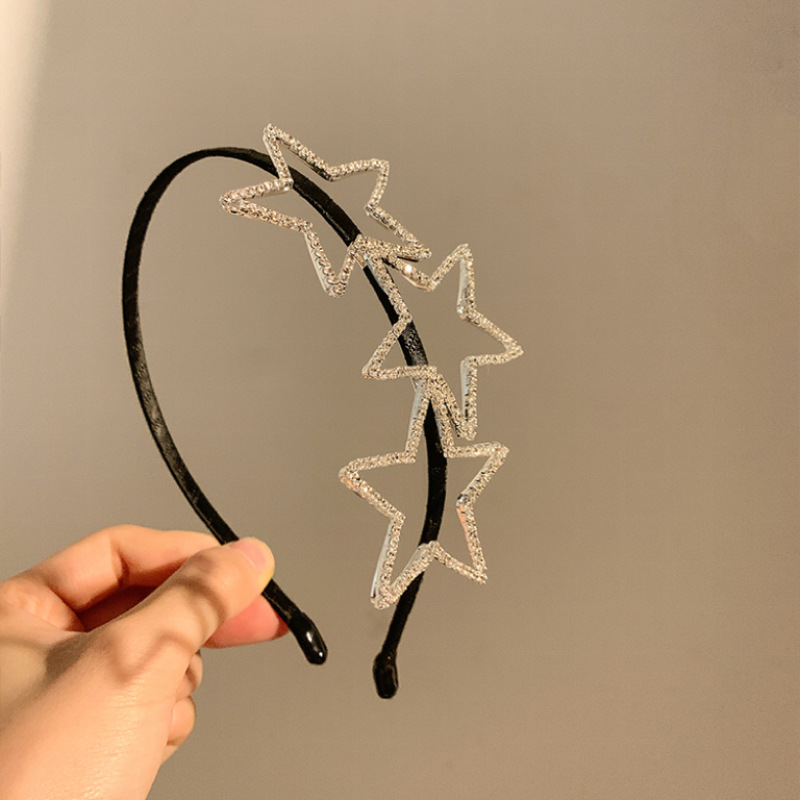 y2k~ Hollowed-out full diamond five-pointed star hairband for women, exquisite, simple, sweet and cool, popular online celebrity hairpin, versatile fine headband hair accessory full figure