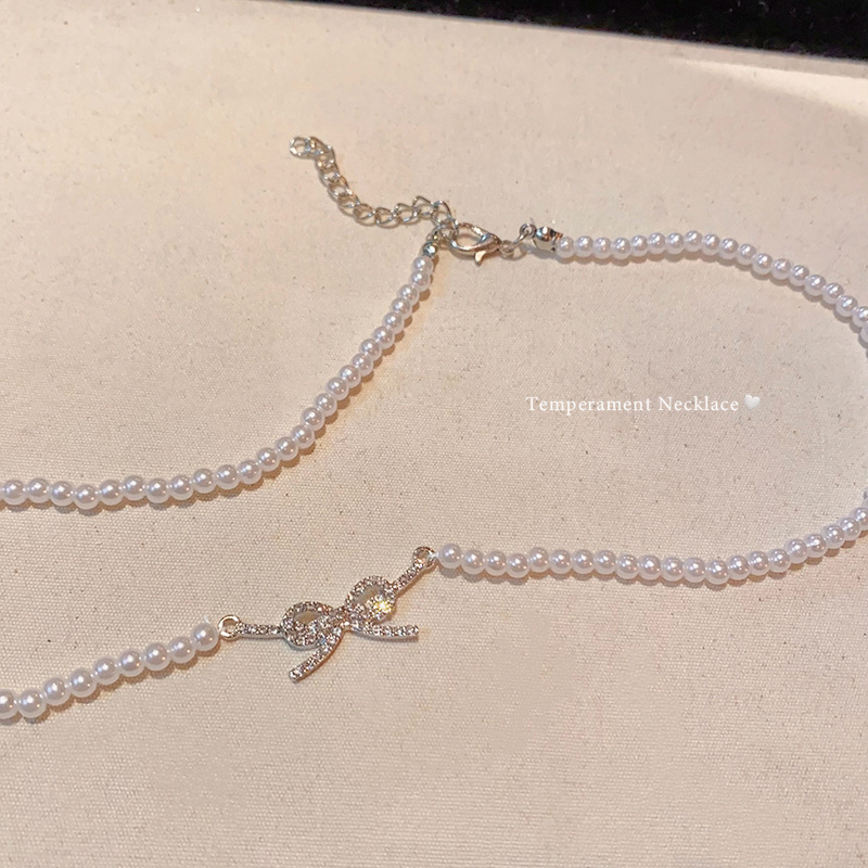 French bow pearl necklace for women's 2025 new bestseller collarbone chain, high-end and unique, a trendy accessory Specification drawing