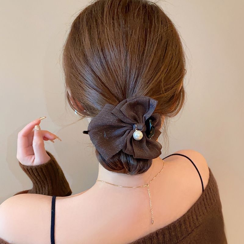 Beaded bow headwear, high-end high ponytail hairpin, a must-have for fixing bun hair, bubble cloud hairpin Application Scenario