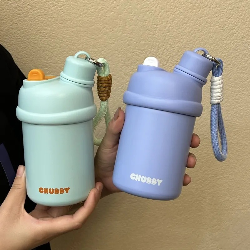 Autumn and winter stainless steel portable water cup for both men and women, high appearance level, insulated water cup with straw for direct drinking, dual-purpose travel cup Specification drawing