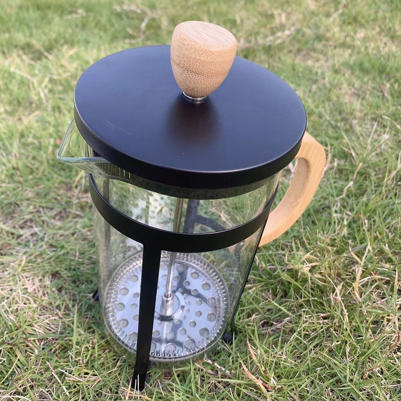 Spray-painted bamboo and wood press, cross-border tea maker, filter press, American coffee maker, household hand-made milk foam, heat-resistant details Picture