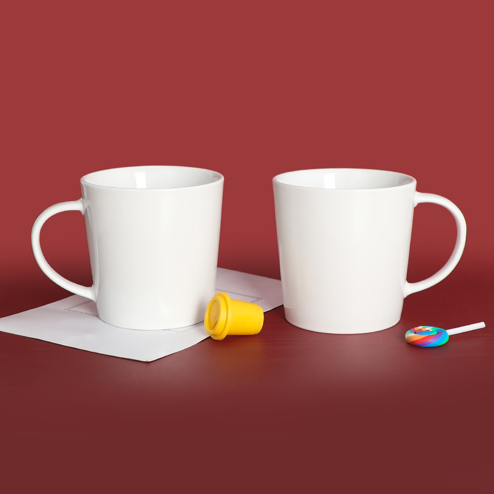 Large-capacity white simple ceramic mugs that can be printed with pattern logos, solid-color ceramic coffee cups details Picture
