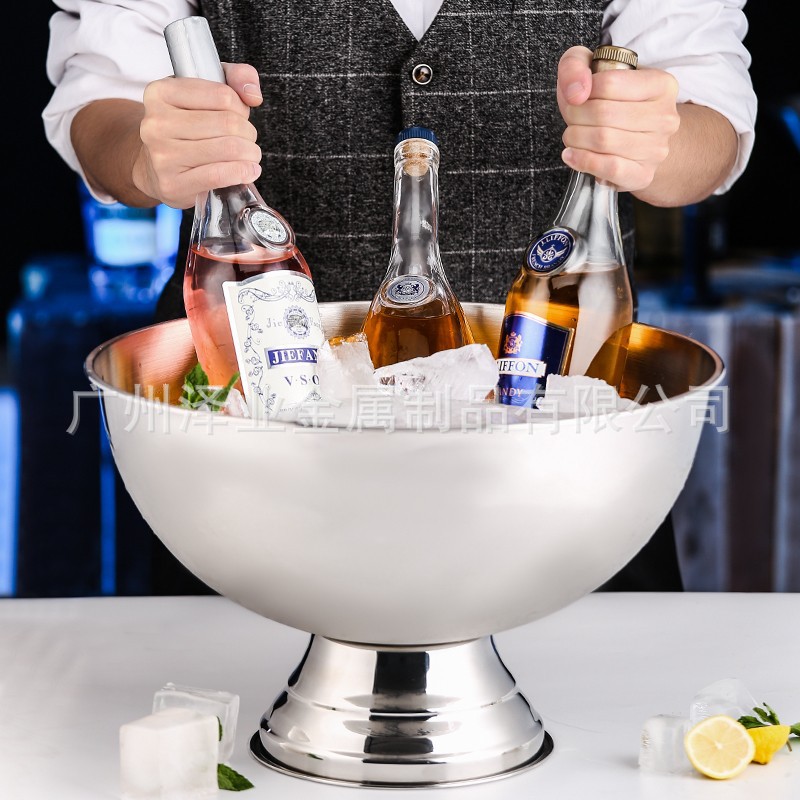 Cross-border stainless steel champagne basin ice bucket, bar, party, gathering, chilled red wine, spirits, beer bucket, Punch basin, large size Application Scenario