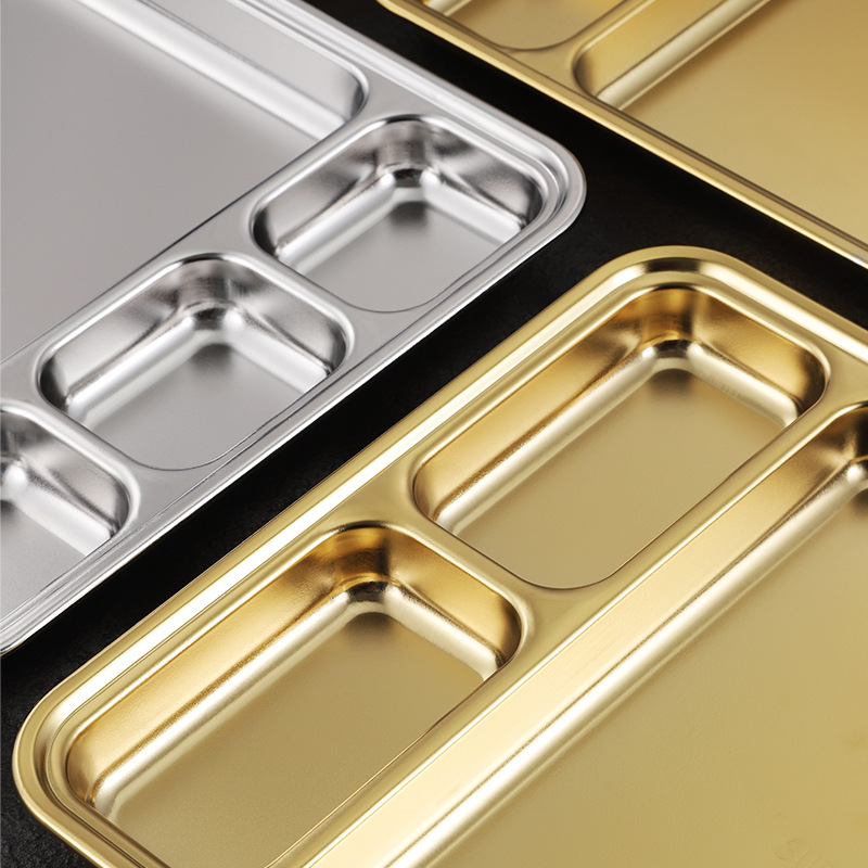 Korean barbecue restaurant's dipping sauce plate is an integrated stainless steel barbecue skewer plate with four or five compartments for sauce Application Scenario