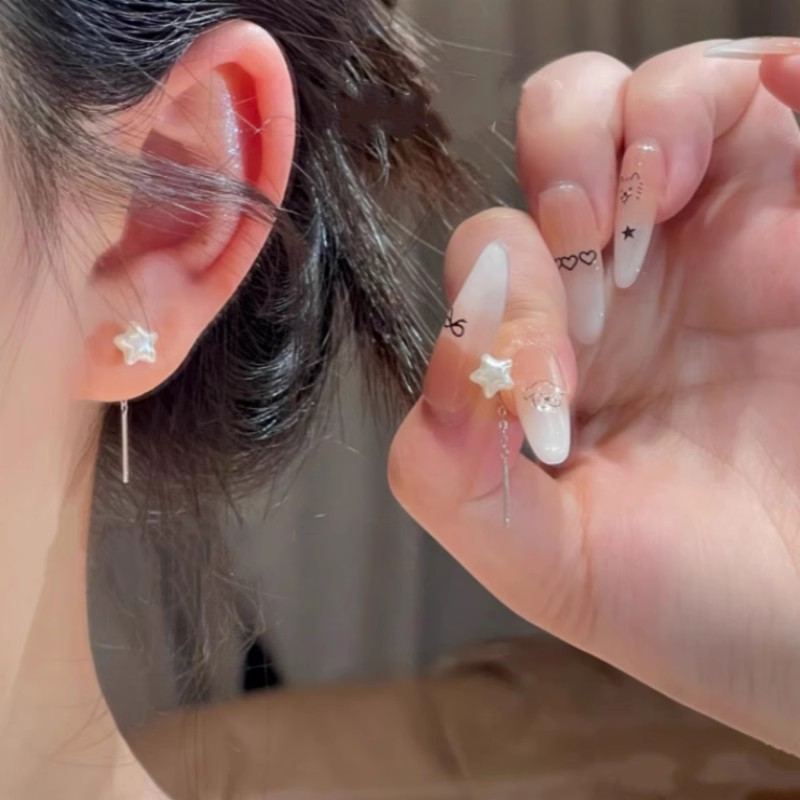 Tassel star ear thread women's niche design sense, simple and elegant, versatile earrings, 2025 new bestseller pearl earrings full figure