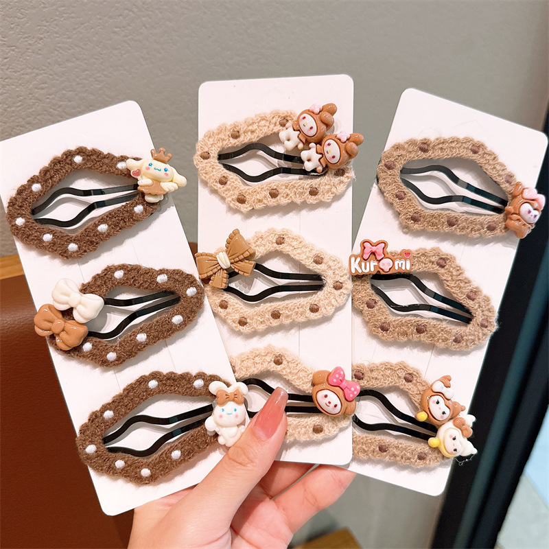 Five-pointed star brown cloud hollowed-out children's hairpin, Korean version side bangs hairpin, girls' non-damaging bb hairpin headwear details Picture