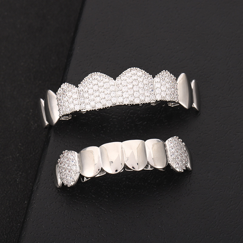 European and American style vampire fangs six-toothed smooth personality double-piece zircon braces, hip-hop man nightclub special teeth decoration Specification drawing