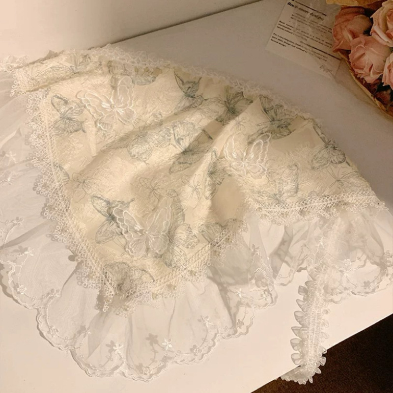 Mist Elf ~ Heavy Industry Super Fairy Forest style butterfly lace triangular Scarf Headscarf, French retro seaside country style for women Specification drawing