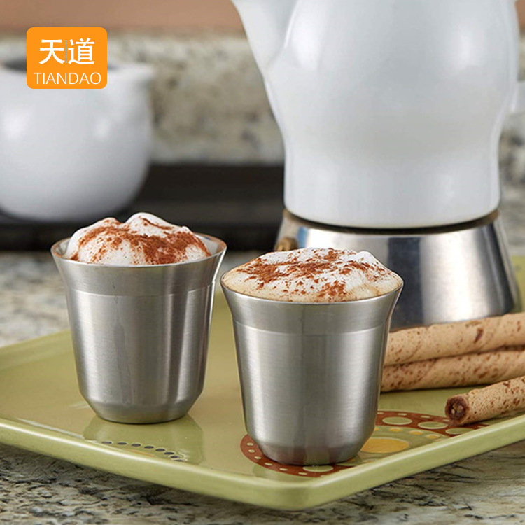 Cross-border best-selling stainless steel double-layer espresso cups, anti-drop cups, beer mugs, creative heat-insulating portable cups full figure