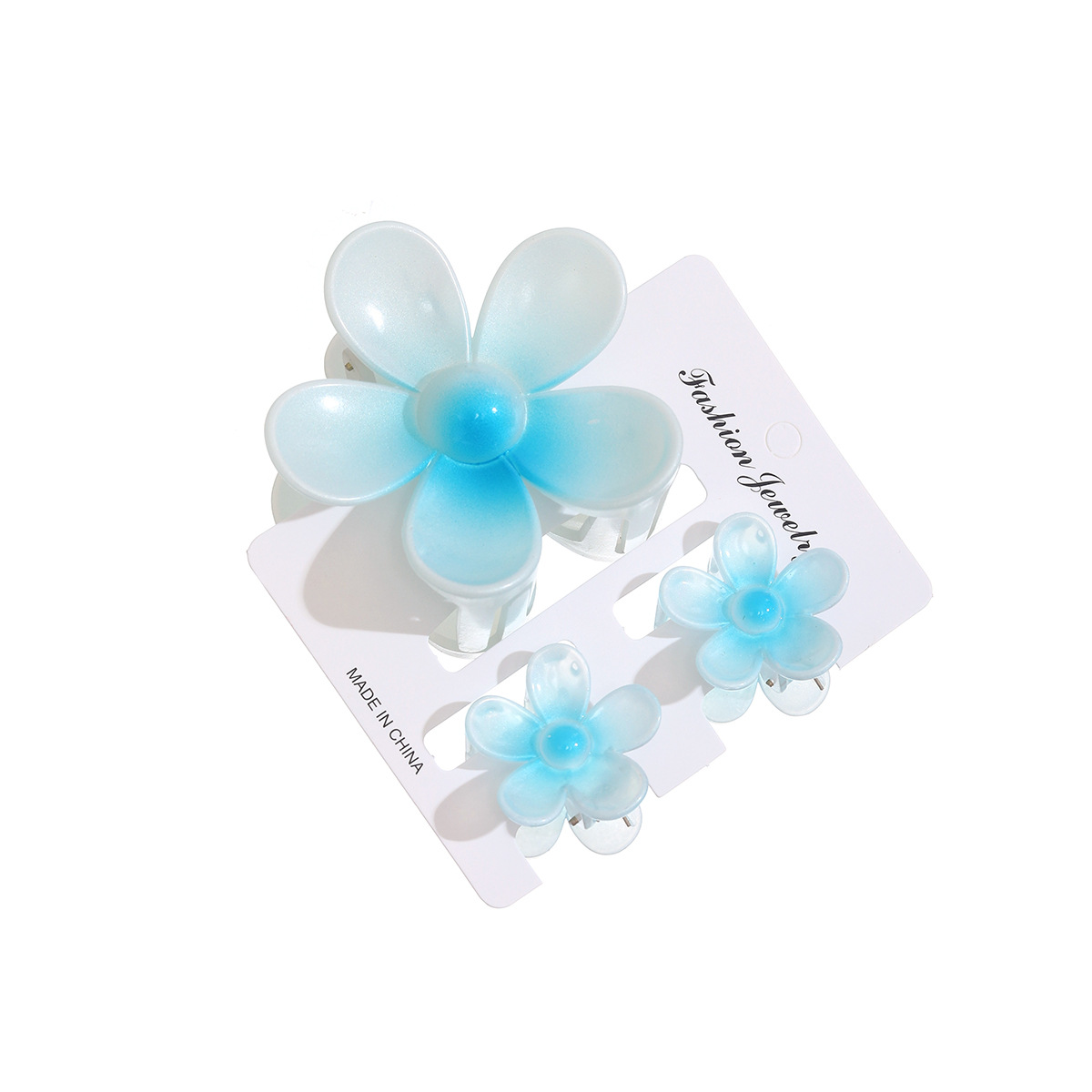 Super fairy has a ponytail flower hair clip at the back of her head, a shiny headwear clip on the side, and a simulated flower shark clip hair clip accessory Item Picture
