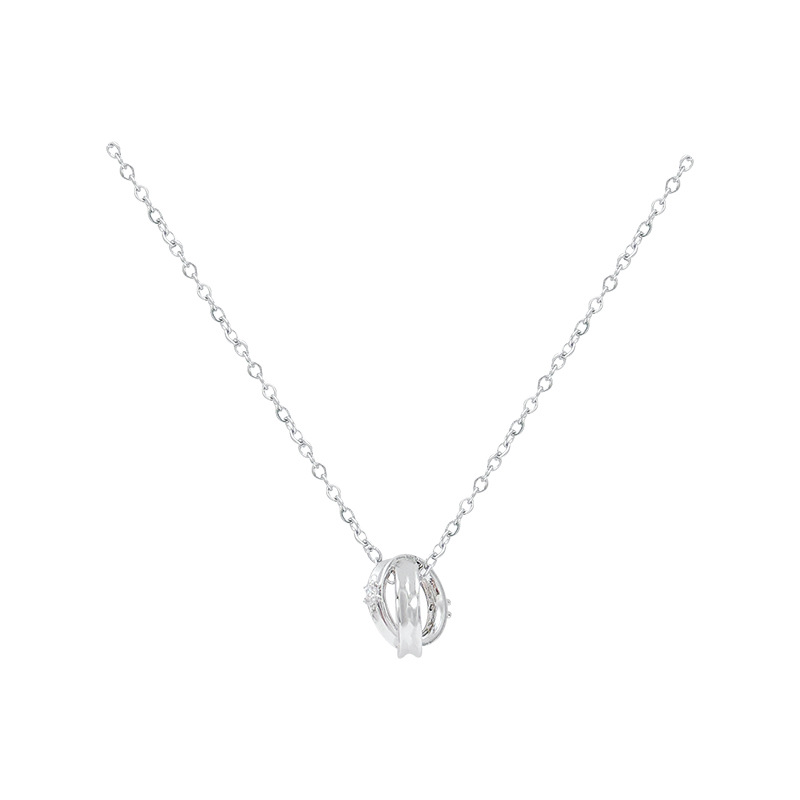 Double-ring diamond-encrusted pendant titanium steel necklace, new and versatile collarbone chain, European and American style cross-border necklace accessory Item Picture