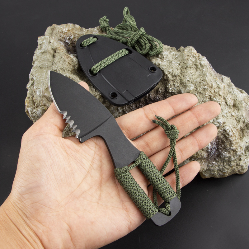 Factory direct sales of outdoor knives, portable small knives, K-sheathed straight small knives, toothed portable defense EDC multi-functional small knives Specification drawing