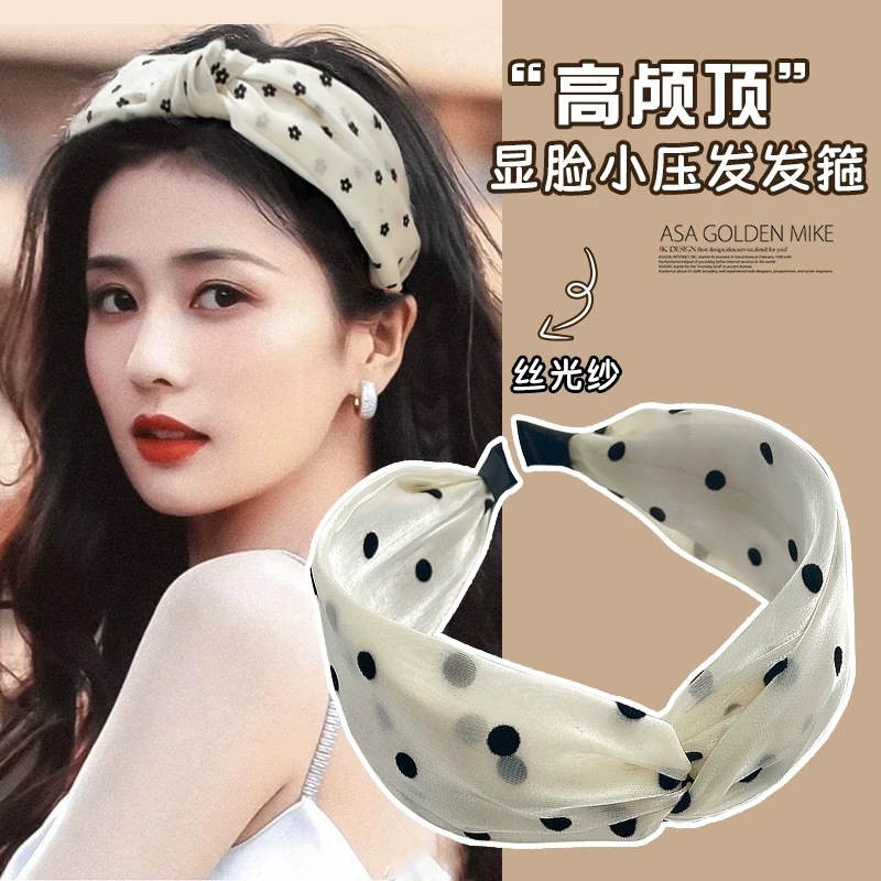 The same style of White deer, black gauze flower high head top hair band, thin headwear for women in spring and summer, hair tie, headband, hair accessory details Picture