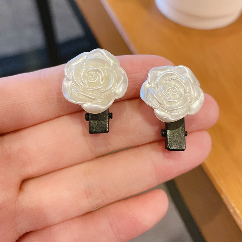 Spring Burnt agarwood rose hairpin, elegant bangs, flower hairpin, Japanese-style side camellia hair accessory, duckbill hairpin for women full figure