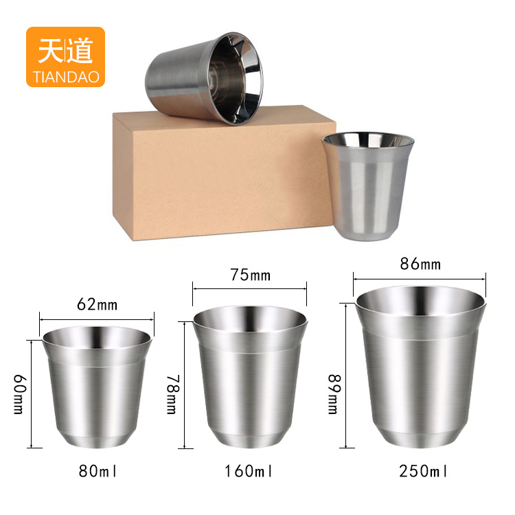 Cross-border best-selling stainless steel double-layer espresso cups, anti-drop cups, beer mugs, creative heat-insulating portable cups details Picture