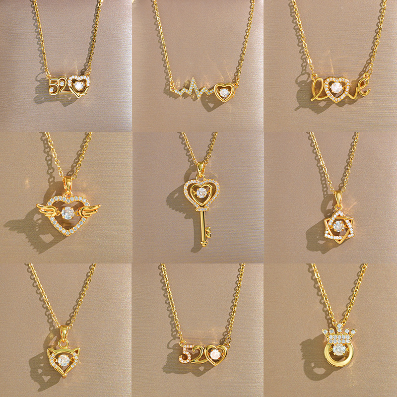 The Korean version of the simple and dynamic series titanium steel necklace features a unique and light luxury design for women, with a dancing diamond collarbone chain accessory full figure