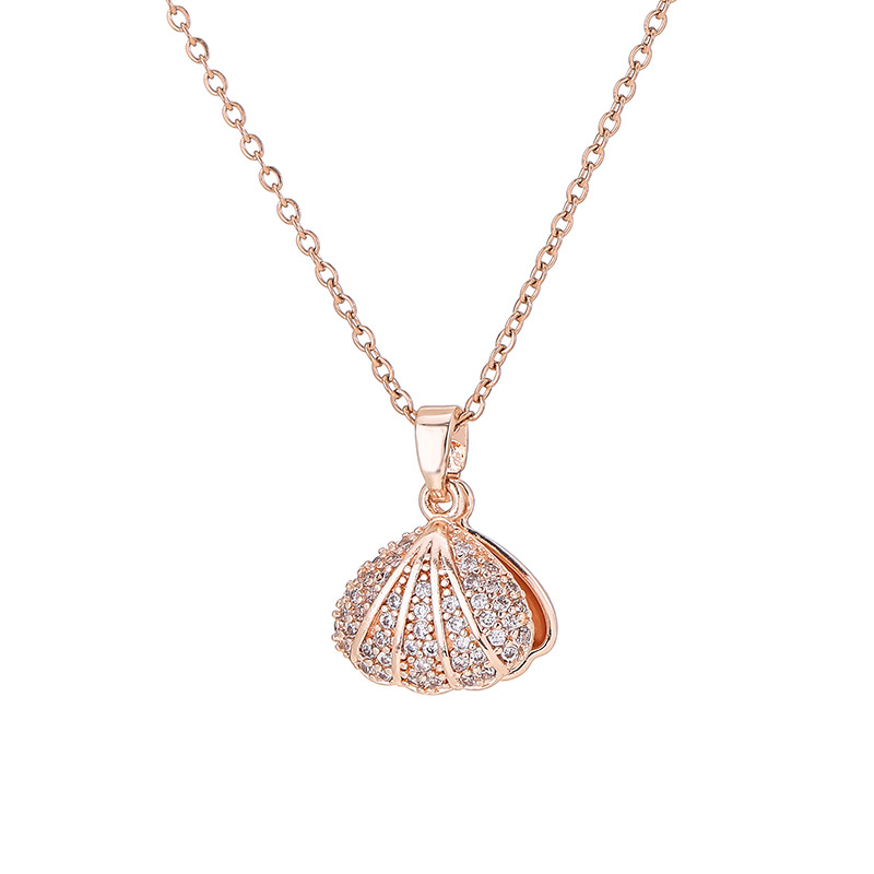 Korean 18k rose gold shell pearl pendant that doesn't fade, a popular diamond-encrusted collarbone chain with a niche design sense Item Picture