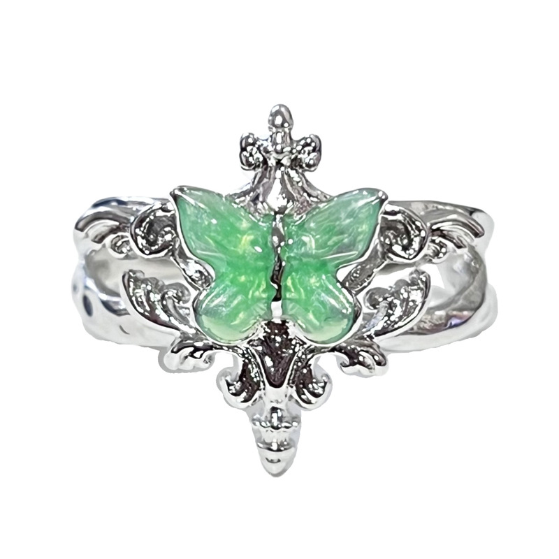 A fresh and light mint green pleated butterfly opening ring for women's Instagram, with a cold and cool style, a unique and high-end feel, and a distinctive index finger ring Item Picture