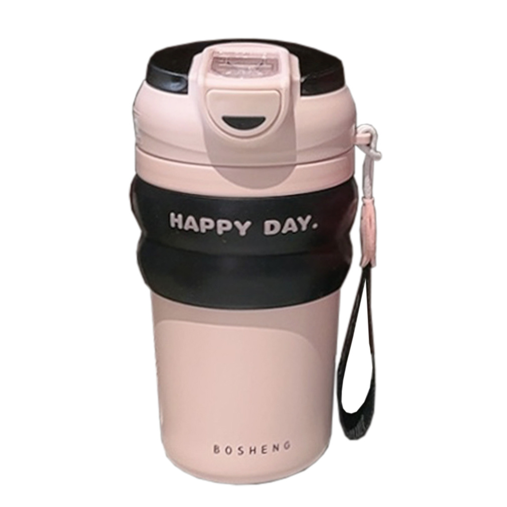 New girls' Blue Mountain coffee cup, simple and popular thermos cup, double-drinking with straw, fashionable water cup gift for men and women Item Picture