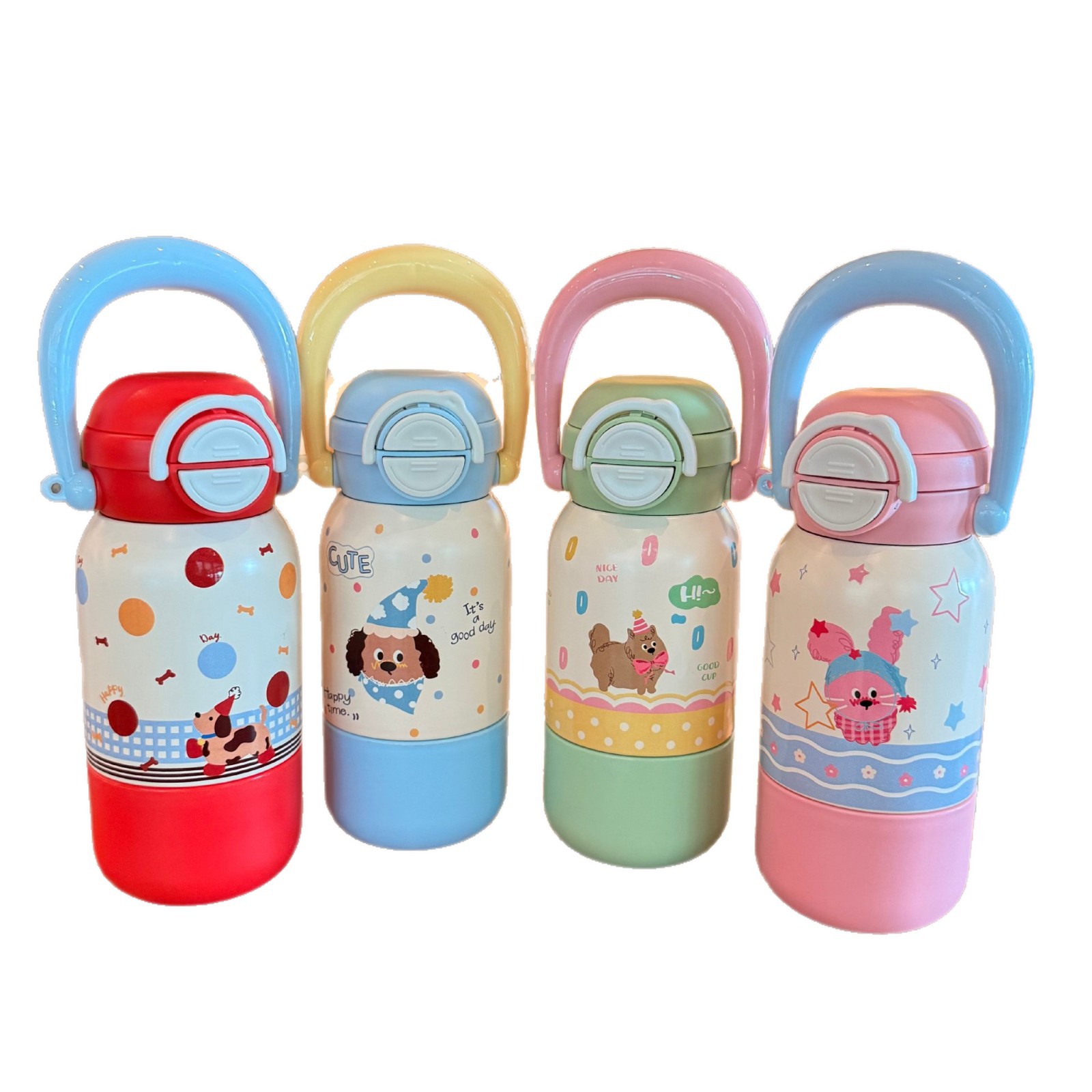 ins High-appeartion-level portable three-drink thermos cup for girls, 316 stainless steel, student niche, non-identical cartoon straw cup Item Picture