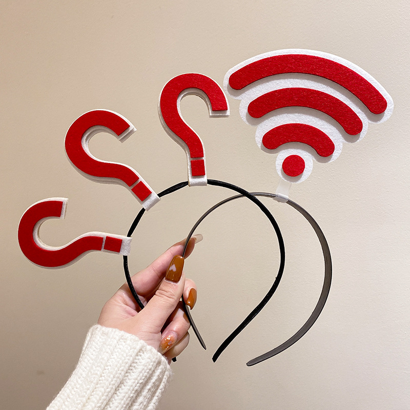 Question mark, exclamation mark, WiFi hairband, creative and funny headband, hairpin, cute female, Korean Internet celebrity, broken hair clip, hair accessory Specification drawing