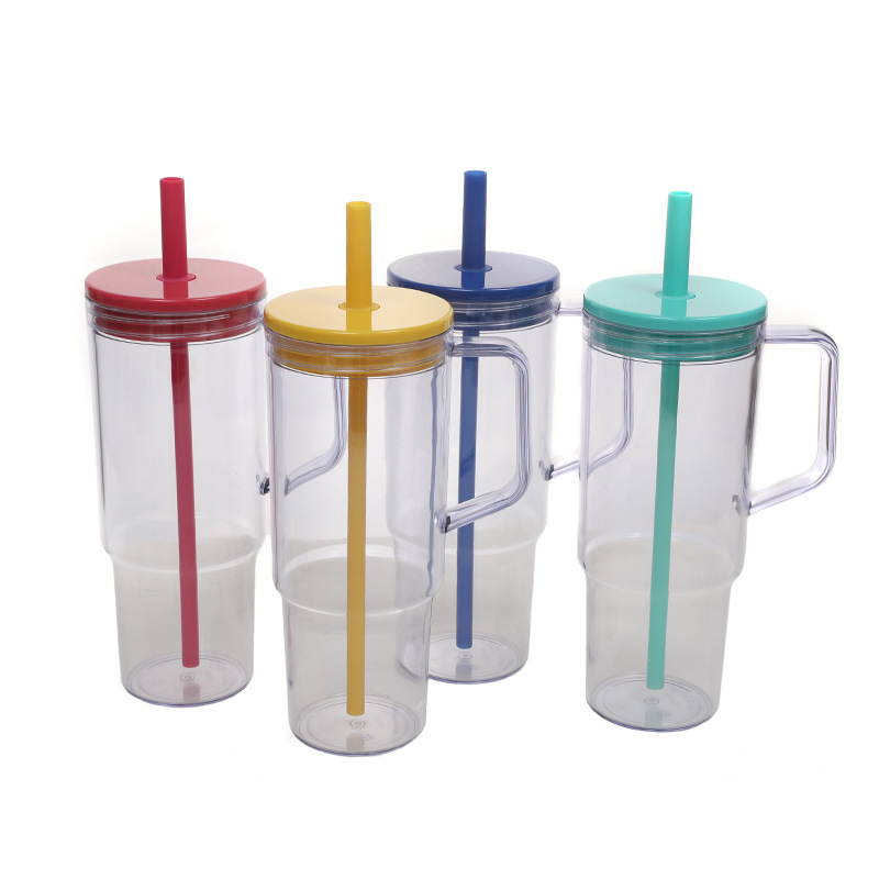 New cross-border student portable sports water cup with straw plastic cup, large-capacity straw cup with handle ice cube cup Specification drawing