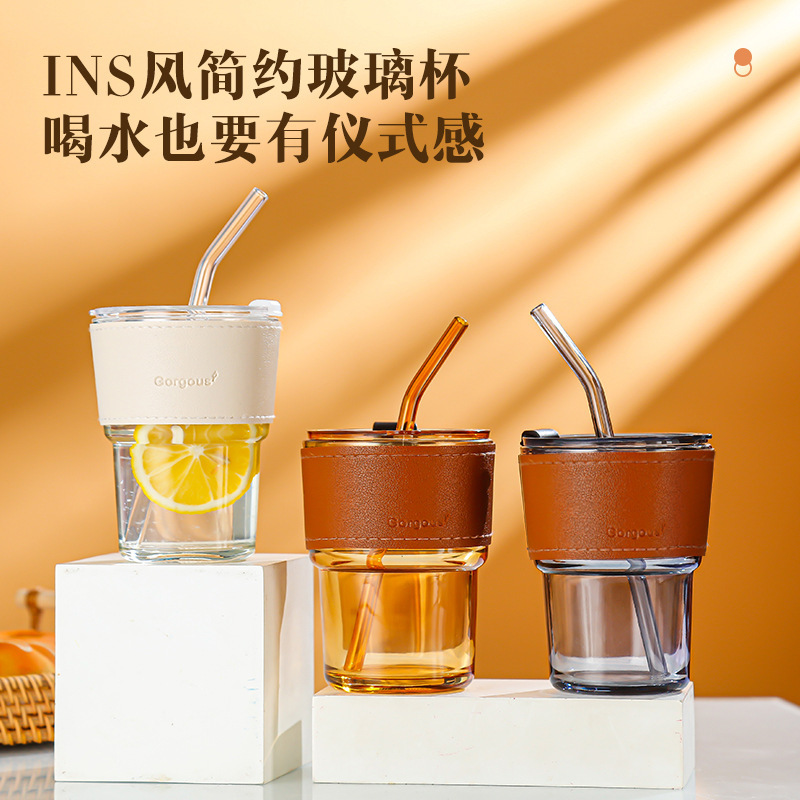 Customized popular bamboo joint cups, thickened glass straw water cups, coffee cups, opening small gifts, advertising cups, printed text wholesale full figure