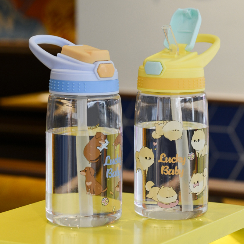 Factory-customized children's water cups, straw cups, cartoon plastic cups, creative plastic water cups for kindergarten babies and primary school students Specification drawing