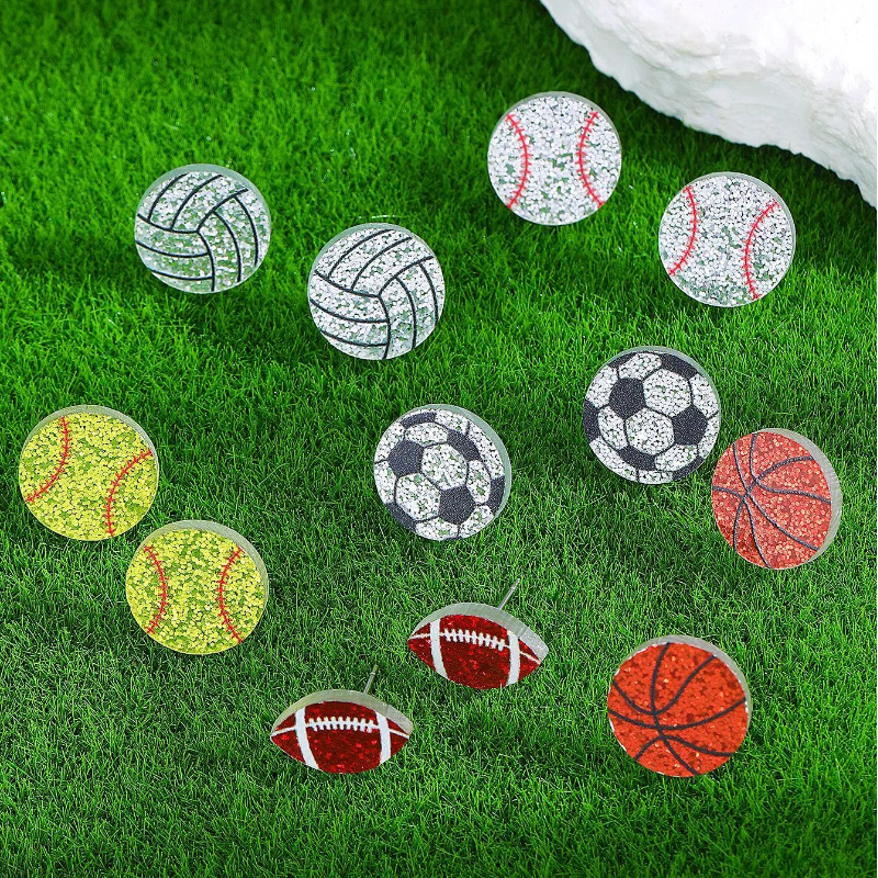 Cross-border new diamond-encrusted ball sports stud earrings for men and women, InS-style European and American creative design rugby football earrings details Picture
