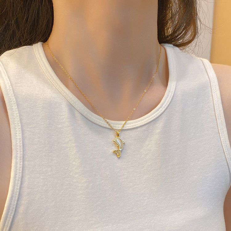 Korean-style simple and individual cat's eye stone dolphin necklace, a cute and unique female niche, popular online collarbone chain and versatile accessory Specification drawing