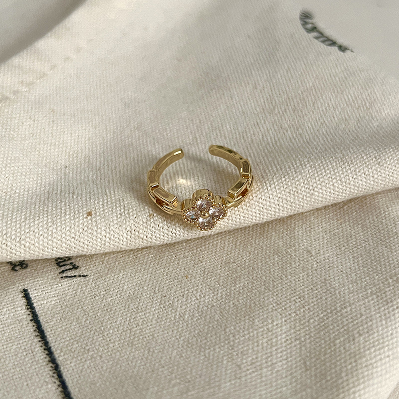 Four-leaf Clover ring - Full diamond zircon opening adjustable index finger ring, a new 2024 exquisite and high-end ring details Picture