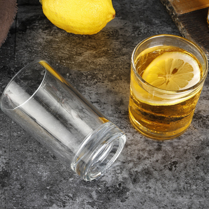 Juice cup, glass straight dining cup, bar single-layer water cup, tea house household glass transparent round-mouthed breakfast milk cup Application Scenario