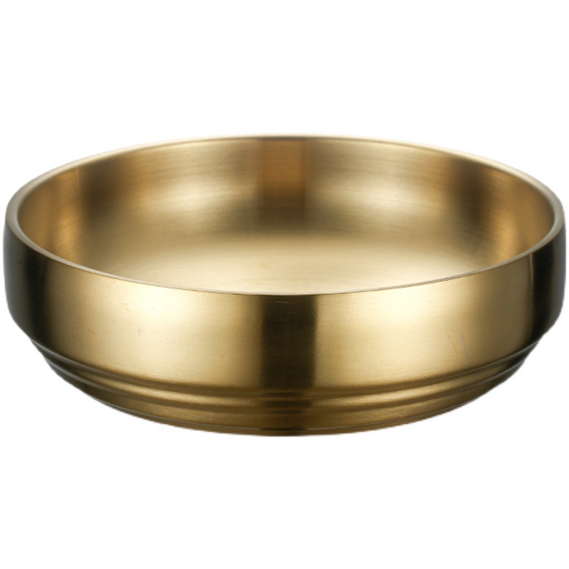 Korean-style stainless steel double-layer cold noodle bowl, golden rice bowl, Korean-style insulated mixed rice and instant noodle large soup bowl, aged and retro Item Picture
