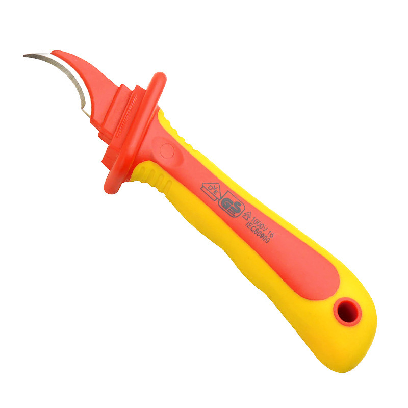 Aiweibor dual-color handle VDE insulated sickle-type cable knife, 210mm Specification drawing