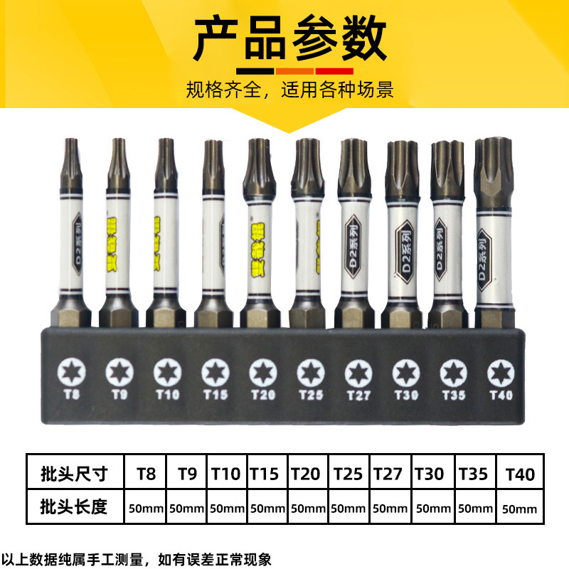 Hexagonal bit, high hardness, strong magnetic crosshead, electric screwdriver, anti-plum blossom bit, double stick, D2 alloy steel, impact-resistant Item Picture