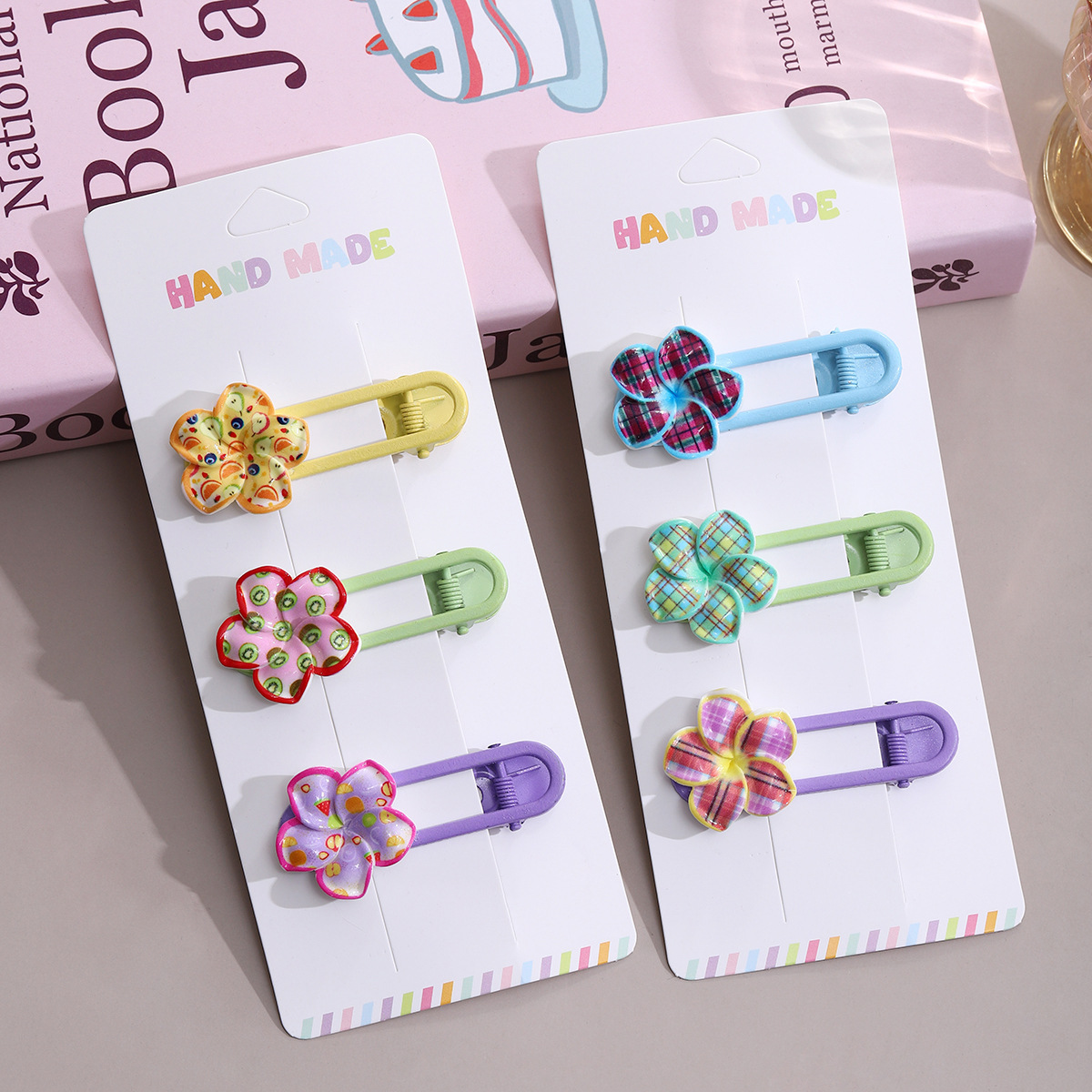 Gradient color seven-color flower, cute duckbill clip, bangs clip, side clip, back of the head hair clip, children's hairpin, candy-colored girl Specification drawing