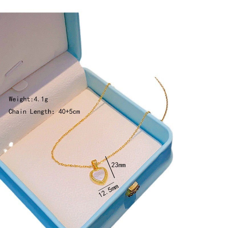 Genuine gold electroplated natural shell heart-shaped necklace, a niche design for women, light luxury collarbone chain, titanium steel flower edge heart-shaped pendant Item Picture