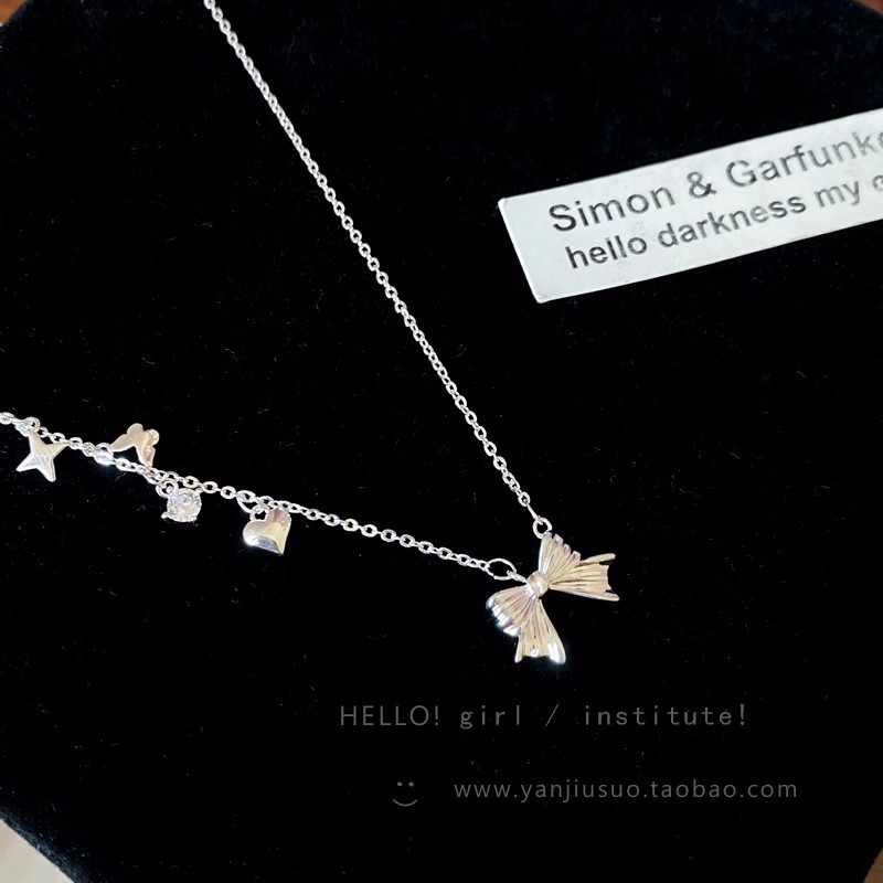 Tassel heart-shaped bow necklace for women, 2025 new style, sweet and versatile, collarbone chain, cold style and simple necklace accessory Specification drawing