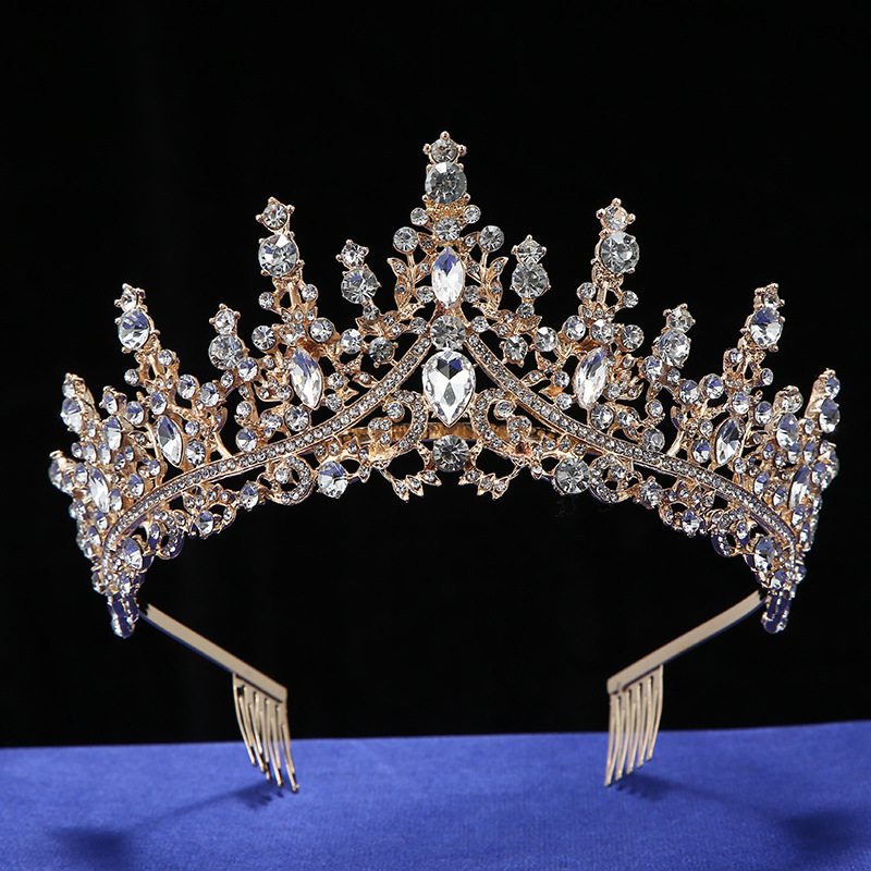 European-style crystal crown wedding dresses, evening gowns, birthday, coming-of-age ceremony, performance, versatile crystal crown hair accessories wholesale Specification drawing