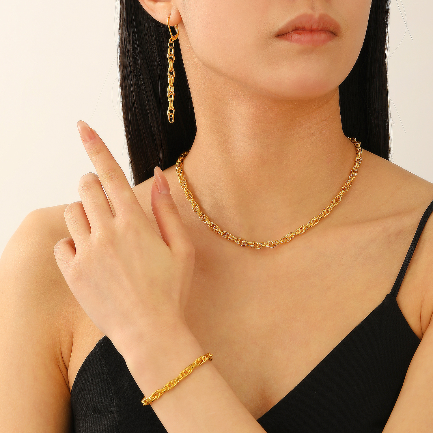 A set of three-piece cross-border fashion jewelry from Europe and America, featuring creative, exaggerated and personalized earrings, bracelets and necklaces for women full figure