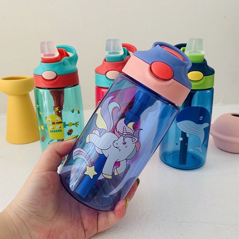 Factory-customized children's water cups, straw cups, cartoon plastic cups, creative plastic water cups for kindergarten babies and primary school students details Picture